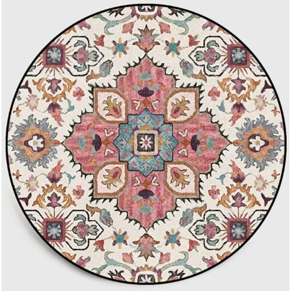 Rund matta 100 cm Färgglad blommönster Dekorativ bohemisk matta Vardagsrum Sovrum Mandala printed rund matta Vintage Boho inomhus och utomhus