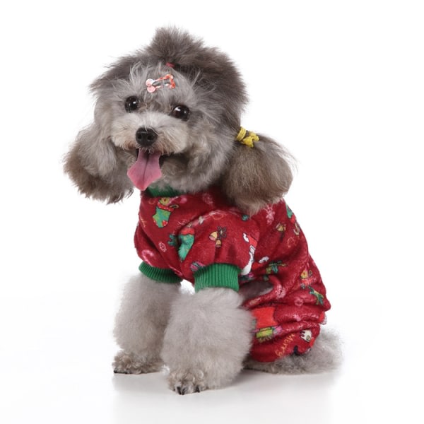 Hund Pyjamas Vintertøj Jul Varmt Hundetrøje Sød Kolde Dage Outfits med Elg Design, Pet Jumpsuits Trøjer til Små og Mellemstore Hunde (RØD, M)