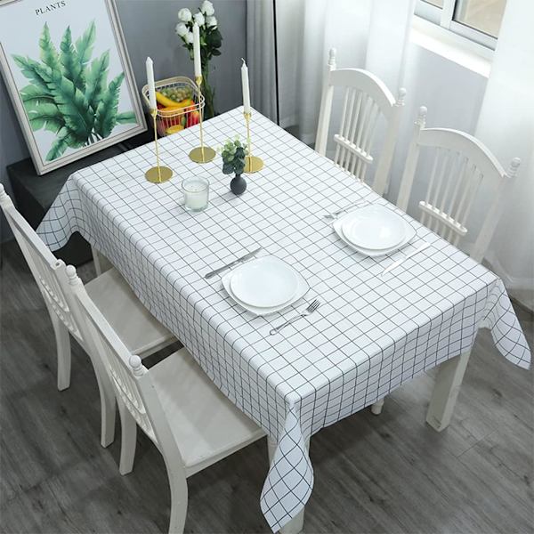 137*180cm Checkered PVC Tablecloth in Chess Pattern, Wipeable Rectangular Plastic Tablecloth, Stain Resistant, Waterproof_yux