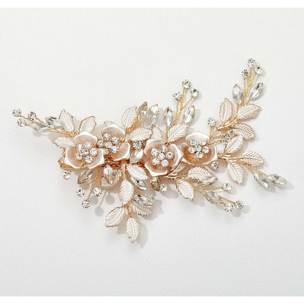 TG Ljus Ros Bröllopshårklämma Strass Brudkam Barrette