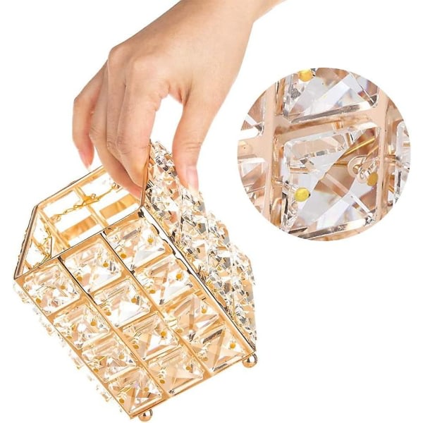 Elegant Lyxig Kvadratisk Kristall Sminkorganisatör för Läpppennor, Ögonkuddar, (Guld) (b-2-v)