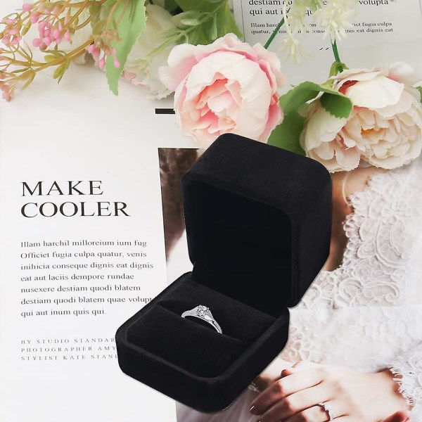 2 stk Elegante Etuier Sammetsringboks for Forlovelsesring, Enkel Sammetsring Gaveesker Klassisk Smykkeskrin