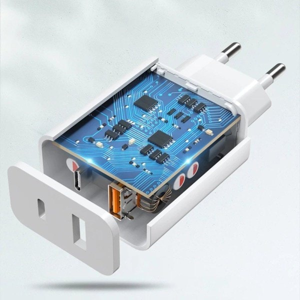 TG 20W Dobbel USB/Type-C Port Hurtiglader Veggadapter Hvit