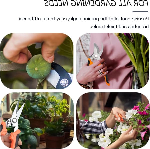 Trädgårdssekatör set om 3, vassa blad i rostfritt stål med TPR-grepp, säkerhetslås för rosor, grenar och bonsai