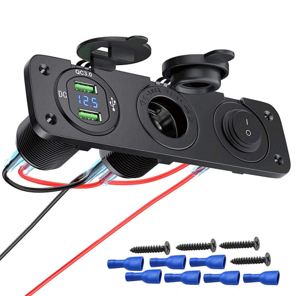 Billader Power Panel 12V Dobbel USB-ladekontakt for båt/marin/lastebil/motorsykkel