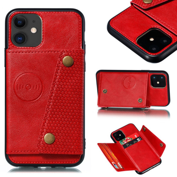 TG iPhone 12 Mini - Stilrent Retro Skal med Korthållare Röd