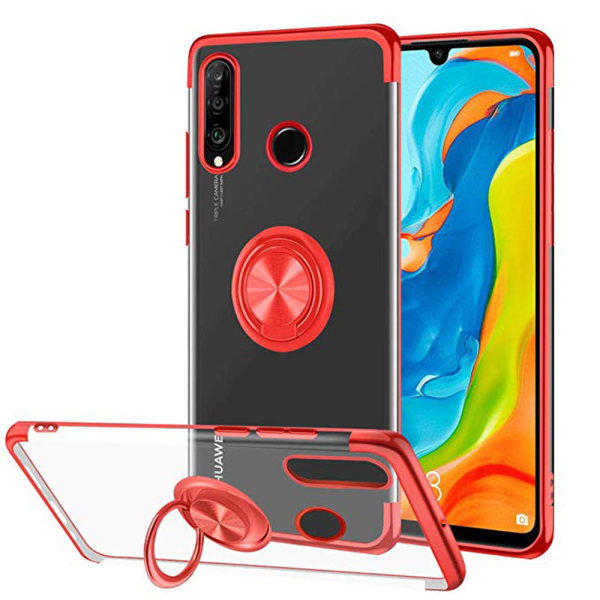 Huawei P30 Lite - FLOVEME Silikondeksel med Ringholder Roségull