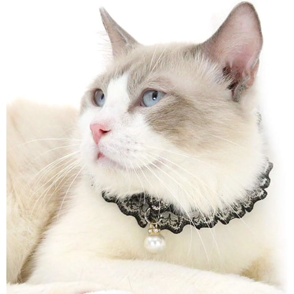 Galaxy Pet Cat spets pärlhalsband, kattunge Valp pärla hängande krage justerbar bröllopsfest (svart) black