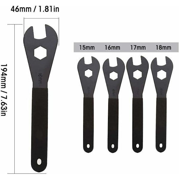 Cykelskruenøgle - Holdbar multifunktionel konusnøgle i kulstofstål til cykelreparation (15 mm, 16 mm, 17 mm, 18 mm)
