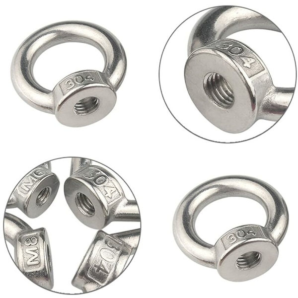 10 st M8 lyftögla mutter rostfritt stål ögla mutter silver hona ringmutter fästelement