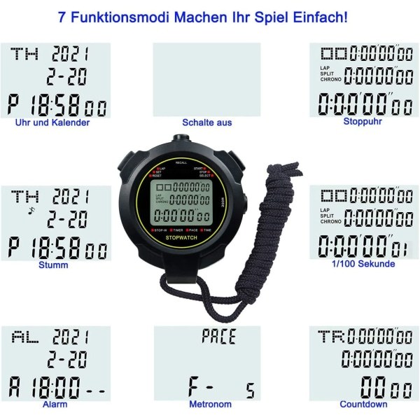 Sport Stoppklokke Timer Lap Split Digital Stoppklokke med Kalender