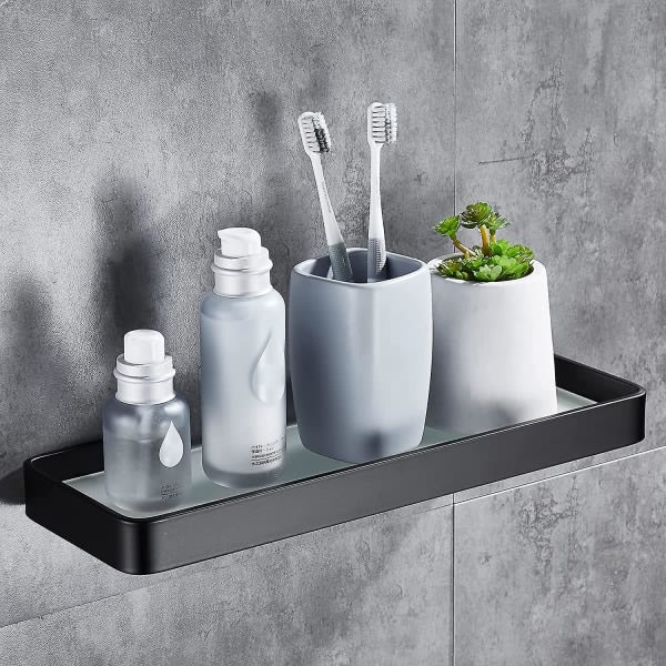 Ingen boring Brusehylde Væghylde Badeværelse Caddy Med Organizer Rustfri Ingen Skader Hærdet Glas Aluminium Pladsbesparende Tilbehør 30