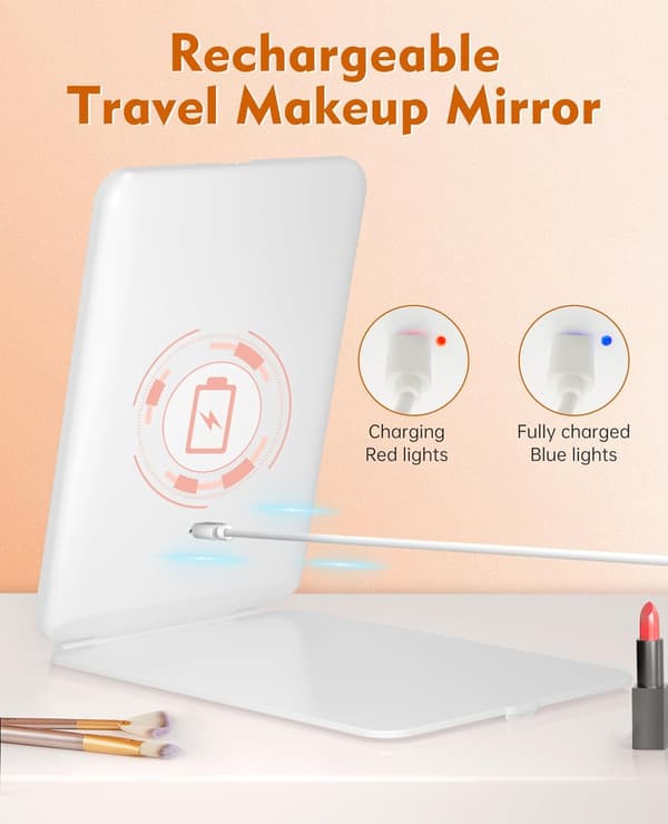 Rechargeable Travel Makeup Mirror with Lights and 10x Magnification