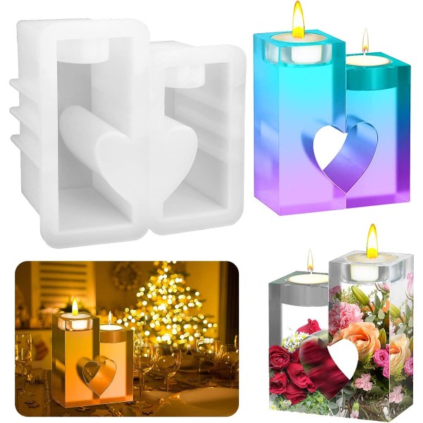 2 ST Ljushållare Form, Love Heart Ljusstake Silikonformar varmeljushållare DIY Epoxidekoration for par Hem Ljusdekoration