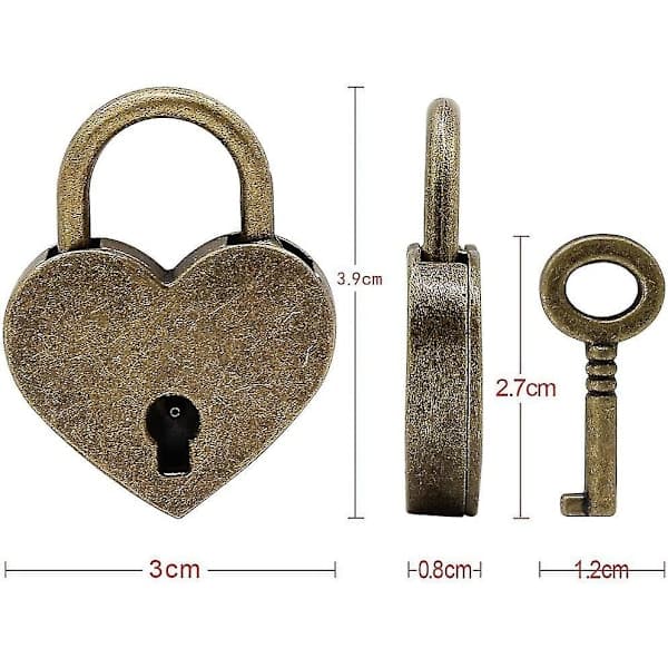 Heart-shaped lock, heart-shaped padlock with key, vintage padlock, mini lock