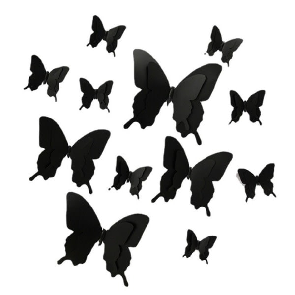 24 st 3D Butterfly v?ggdekor 4 storlekar Butterfly v?ggdekor Rumsv?ggdekoration f?r v?ggdekor Kylsk?psmagneter (svart)