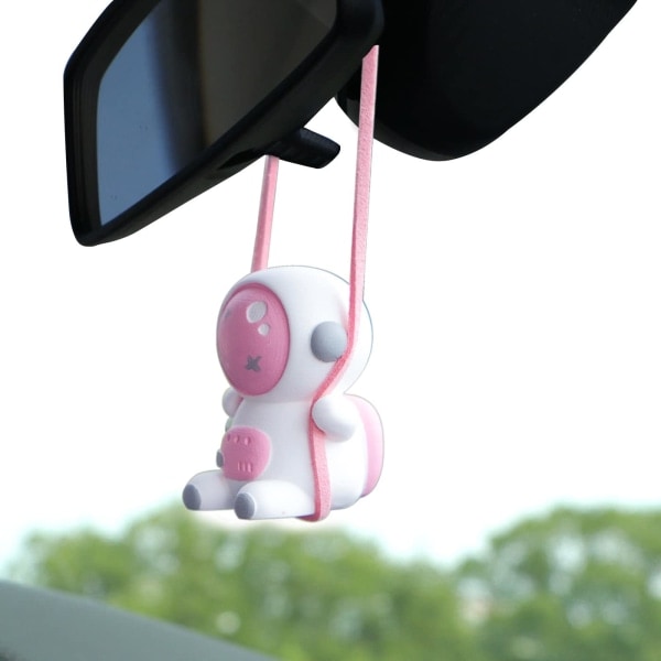 Biltilbehør for Mini Astronaut Bilhengende Sving, tilbehør for bakspeil, Kontor Hjem Hage Henge Mikrolandskap (Rosa)