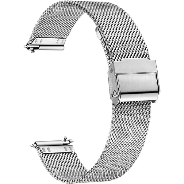 Galaxy 1. generasjons klokke mesh armbånd i rustfritt stål, hurtigutløsning, herre/dame, 12-24 mm, sølv