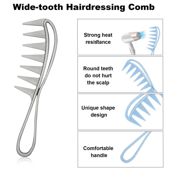3 st Bredtandade Hajkammar, Salong Stora Tänder Hajkammar Lockigt Frisör Salon Barber Kam, Afro Kam Curl Kam Frisyr Kam (Svart+Grå+Blå)