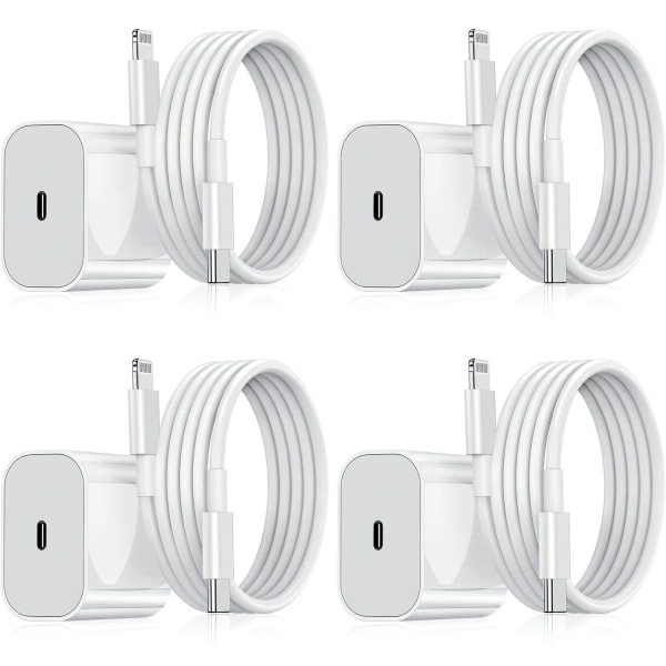 iPhone-laturi - Nopea laturi - Adapteri + kaapeli 20W USB-C Valkoinen White 4-Pack iPhone