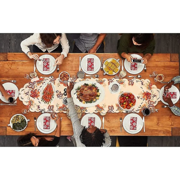 Broderet efterårsbordsløber Thanksgiving-dekoration, 15 X 67 tommer lønneblad bordsløber til efteråret Th