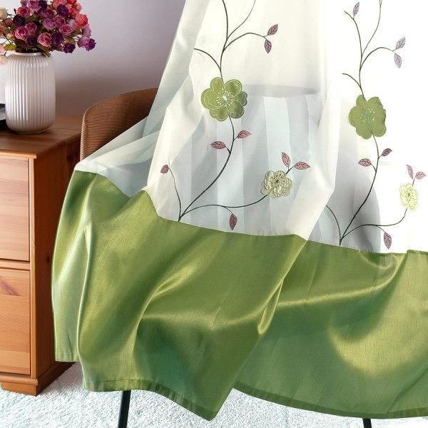 1 stk. blomstrede broderet Sheer Gardin til soveværelse