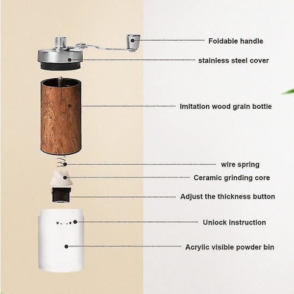 Manuaalinen kahvimylly, säädettävä keraminen kartiomainen mylly, puinen käsikahvainen kahvimylly