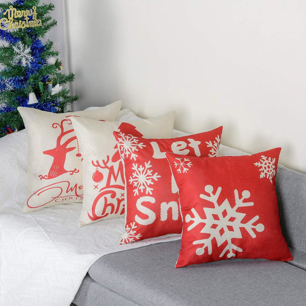 Örngottsset, 4 st, bomull och linne, julmotiv