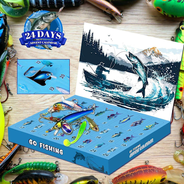 Fiskejulkalender 2024 - Fiskebete Set, Fiskeutrustning för Vuxna Män Pojkar, Fisketillbehör (24st)-Xin