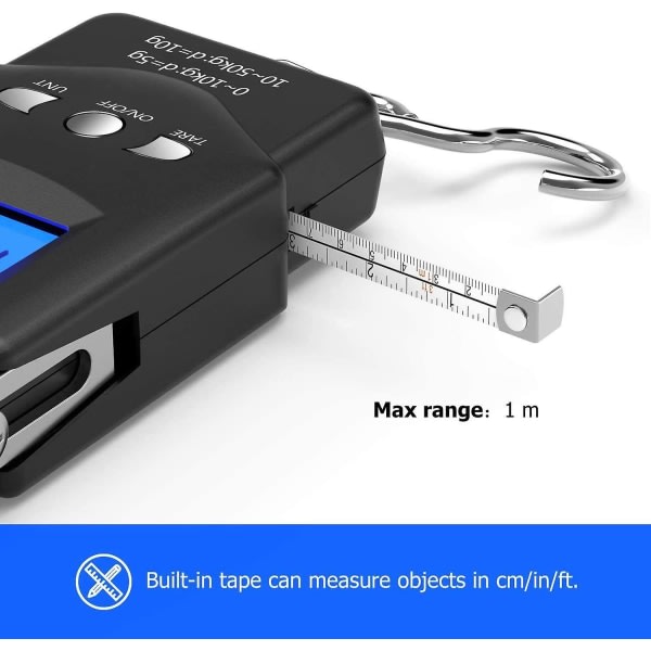 Digital LCD bärbar elektronisk fiskvåg (max: 50 kg) med krok