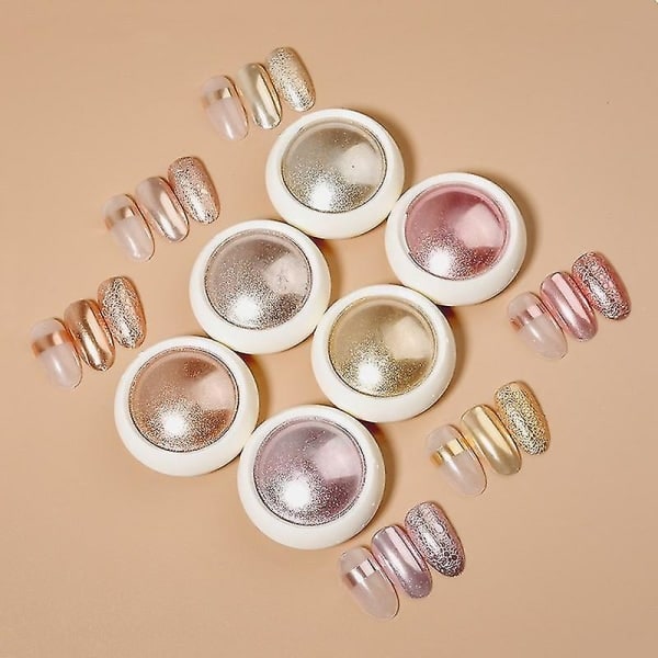 TG 6 Box Roséguld Krom Nagelpuder, Nagelkonst Pigmentpulver Set
