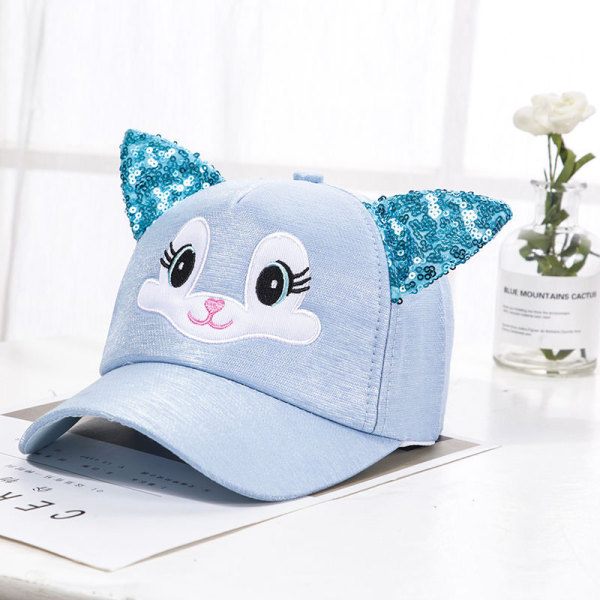 Barnflicka Tecknad Katt Paljetter Öron Cap Snapback-hatt för småbarn