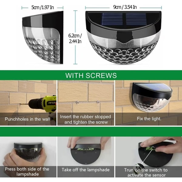 2-pack IP65 Vattentäta Utomhus LED Sollampor, 6 LED Sol