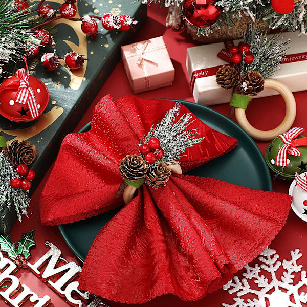 Julservettring ny handgjord bär tallbarrs servetspänne europeisk stil trä servettring Amazon Christmas red napkin