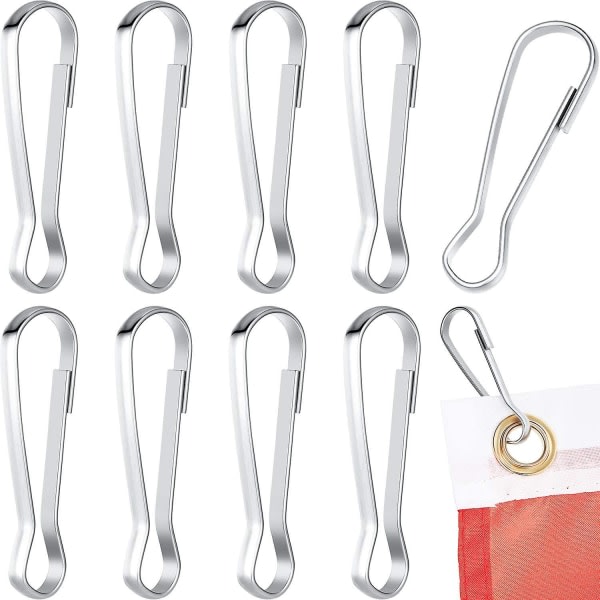 Flaggstångsklämmor i rostfritt stål Flaggstångstillbehör för genomförd flagga, nyckelring, strumpor, klädstreck (24st, silver)