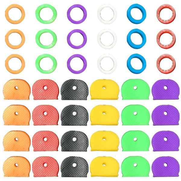 Färgnyckelhölje - Tuff Nyckelring - Elastisk Identifieringsring - Silikonnyckellock - Case Cap (48st)