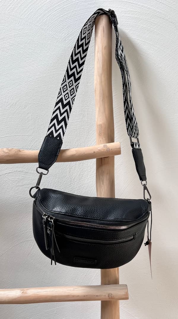 Lundholm Crossbody-väskor för kvinnor, midjeväska i PU-läder med bred gitarrrem och stöldskyddsficka, svart, present till henne