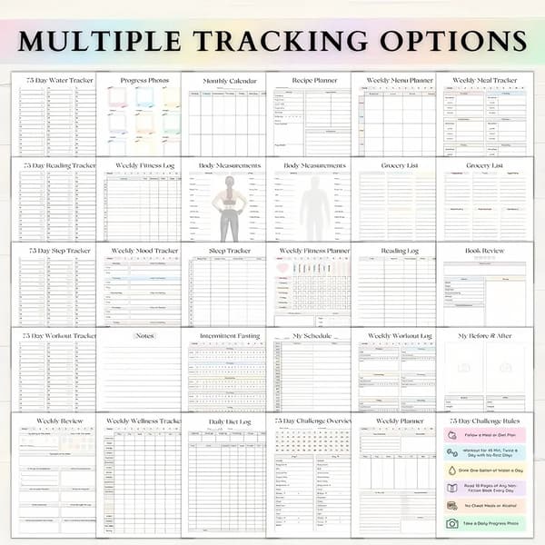 75 Soft Challenge Journal, 70-siders Daglig Planlægger og Fitness Vane Selvkærligheds Tracker, Regnbue Spiralindbundet Notesbog til Kvinder