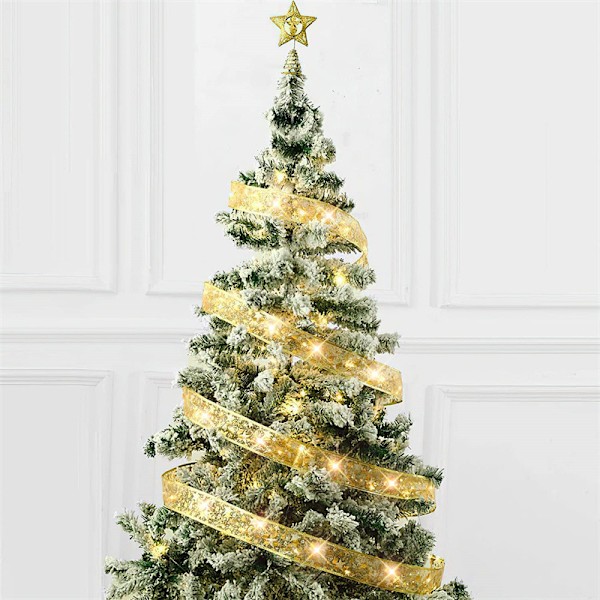 Nye LED-båndlys, satinlys, julebåndlys, juletræspyntlys, dobbeltlags guldbelagte lysende båndlys Golden Ribbon-Warm White 2m 20 lights - two battery boxes