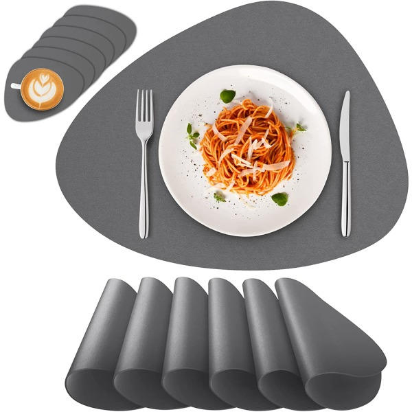 Bordstabletter Vaskbare, 6 stk. Placemats Vaskbare Oval, Varmebestandig Lær