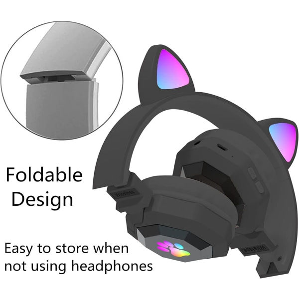 Vikbara Bluetooth 5.0 hörlurar med kattöron