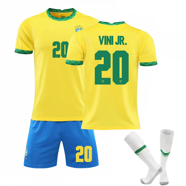 Brasilien Hemma Gul Tröja Set Barn Vuxna Fotbollströja Tränings Tröja No.20 VINI JR No.20 VINI JR No.20 VINI JR 22