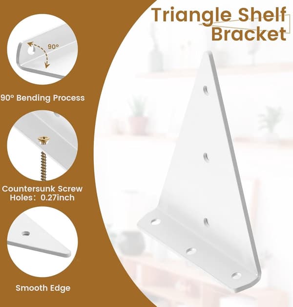 Hyllkonsoler - 4 Stycken - Triangel Hyllkonsol - Väggkonsoler - 80*100mm - Stål - Osynlig - Triangulär - Inkl. Monteringsmaterial
