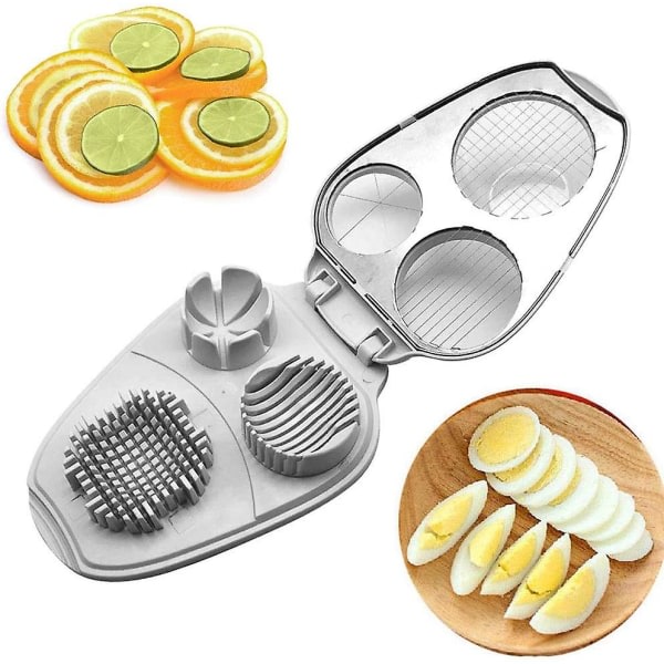 Eggkutter, 3-i-1, rustfritt stål, manuell eggkutter - Eggkutter for hardkokte egg