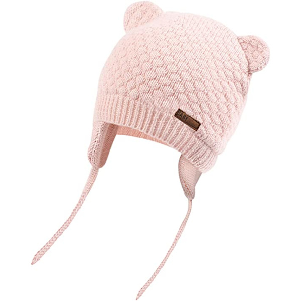 Baby Stickad Mössa Enfärgad Vintermössa