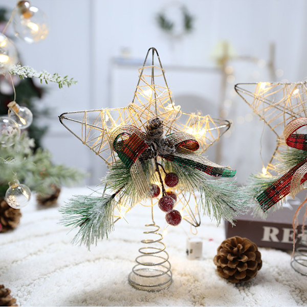 Juldekorationer DIY Toppstjärna Belysning Julgranstillbehör Hemmabutik Scenlayout Dekorationer Medium with light