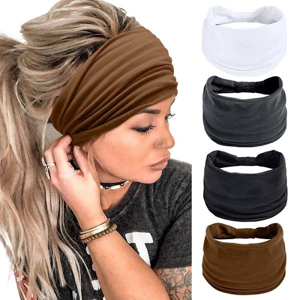 Hårband för kvinnor, breda hårband för flickor, elastiska läderpar, yogahårband Light Grey