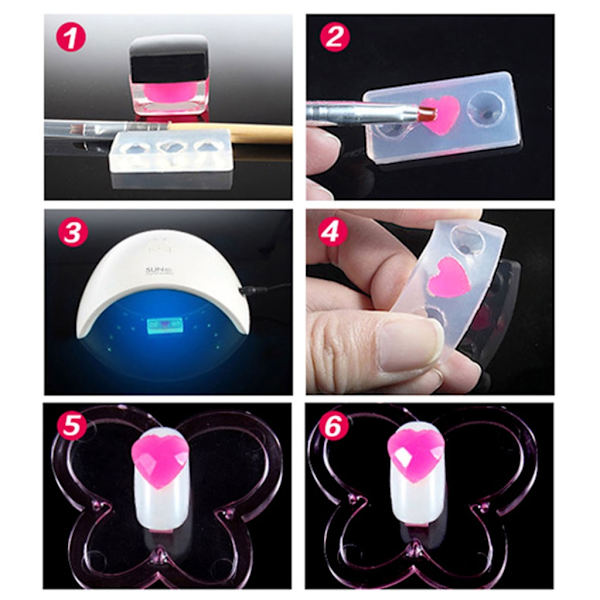 15 st Mini Facetterade Ädelstenshjärta Molds för Nagelkonst Carving Form Lämplig för DIY Nagelkonst Dekoration Tillbehör Verktyg