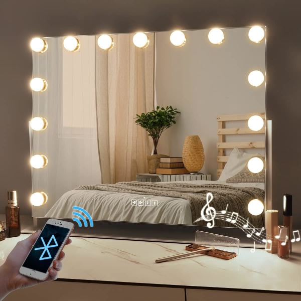 belyst spegel sminkspegel, 3 f?rgtemperatur ljus sminkspegel med 10 dimbara lysdioder, touchkontroll sminkspegel (endast gl?dlampa)