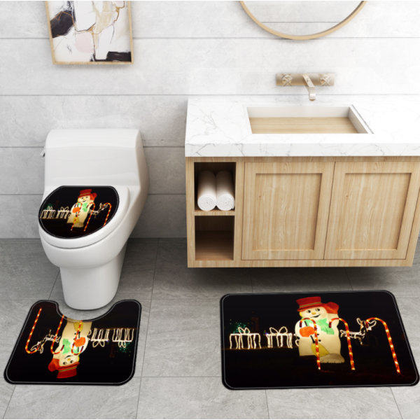 Jultomte-serie 3D Digitaltryck Vattentätt duschdraperi Badmatta Toalett 4-delat set, A02